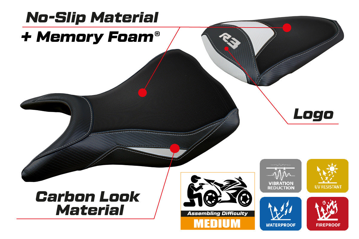 Yamaha YZF R3 2015-2024 Seat Cover Tappezzeria Italia Comfort in White