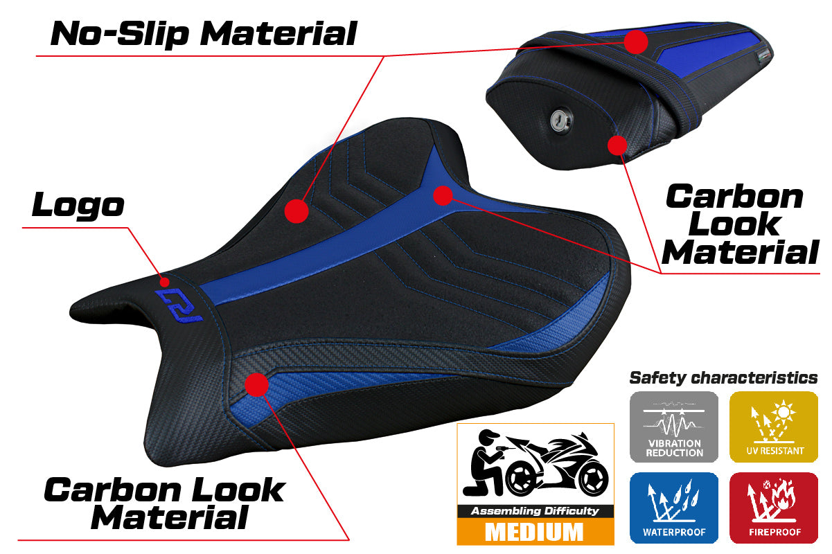 Yamaha YZF R7 2021-2025 Seat Cover Tappezzeria Italia Ultragrip in Blue and Black