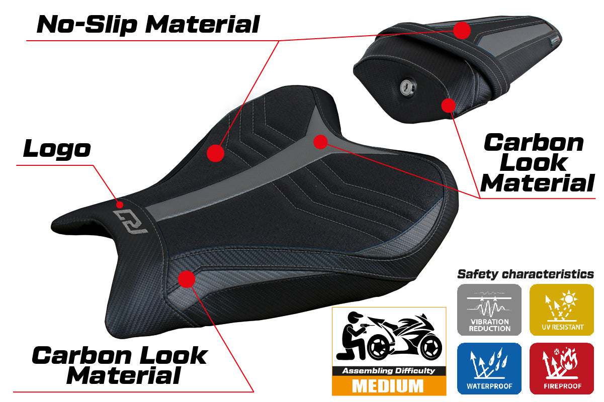 Yamaha YZF R7 2021-2025 Seat Cover Tappezzeria Italia Ultragrip in Grey and Black