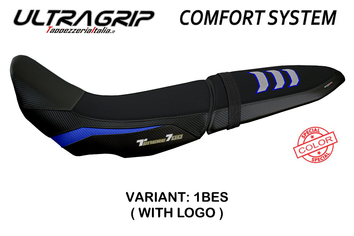 Yamaha Tenere 700 2019-2025 Seat Cover Tappezzeria Italia Comfort in U-Grip Blue and Silver FR
