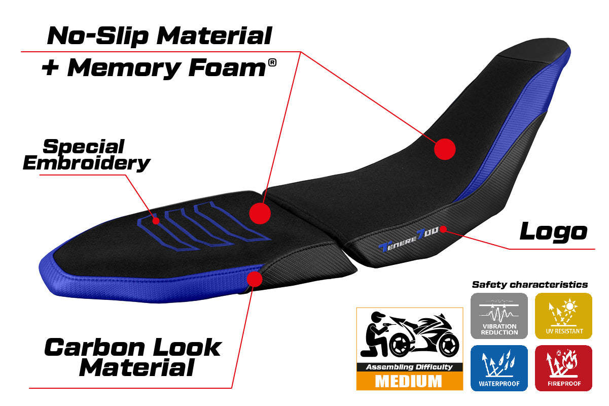 Yamaha Tenere 700 Raid 2022-2025 Seat Cover Tappezzeria Italia Comfort Ultragrip in Blue