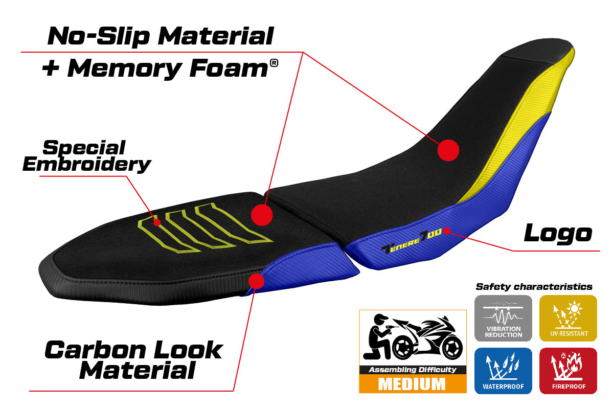 Yamaha Tenere 700 Raid 2022-2025 Seat Cover Tappezzeria Italia Comfort Ultragrip in Black and Yellow