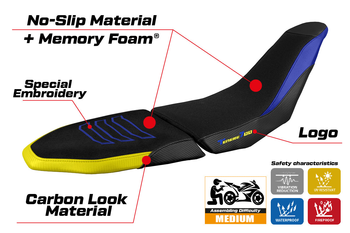 Yamaha Tenere 700 Raid 2022-2025 Seat Cover Tappezzeria Italia Comfort Ultragrip in Yellow and Black