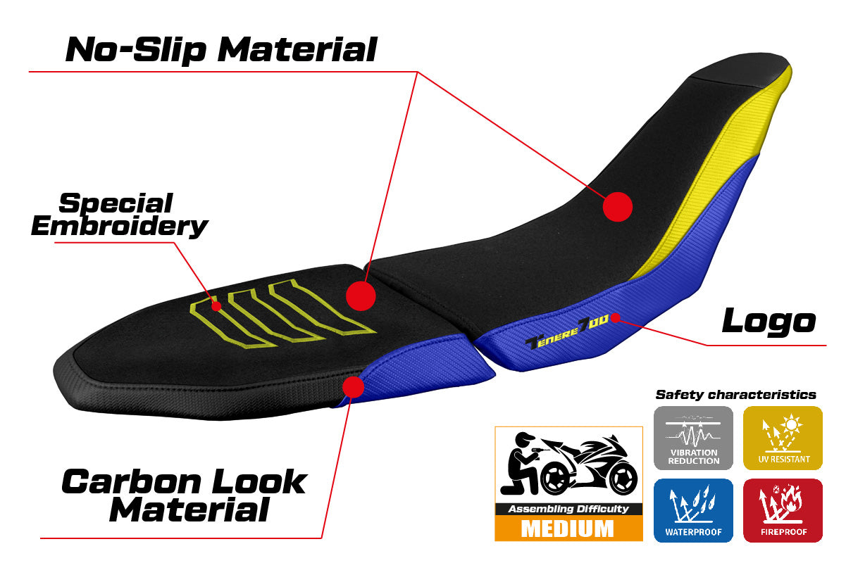 Yamaha Tenere 700 Raid 2022-2025 Seat Cover Tappezzeria Italia Ultragrip in Blue and Yellow