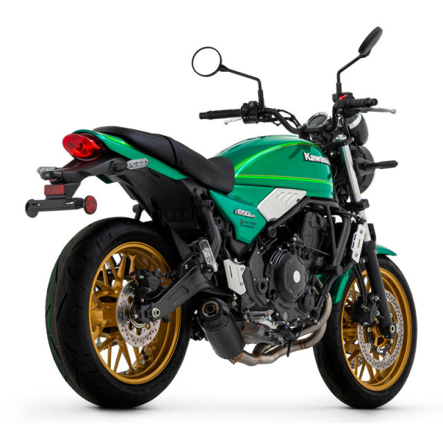 74510RBNW Arrow Rebel Full System Nichrome Dark Exhaust Kawasaki Z650RS 2022-2024 Rear cap in aluminium polish 