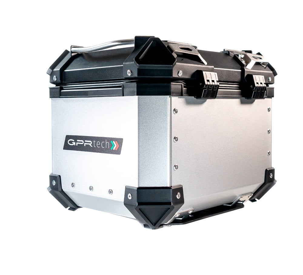 KTM Duke 250 2017-2020 GPR Tech 26L Aluminum Top Case, Silver, with roof rack and mounting plate