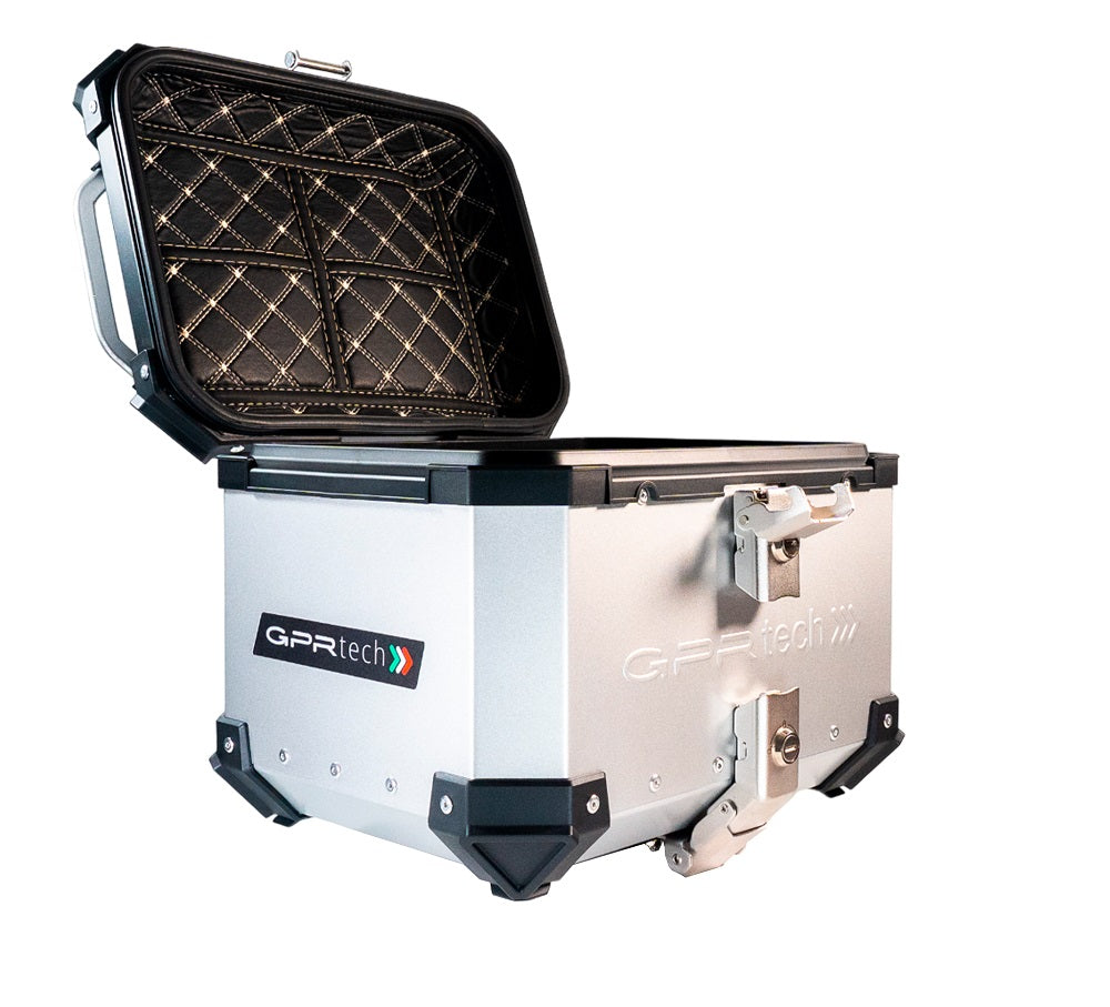 KTM Duke 250 2017-2020 GPR Tech 26L Aluminum Top Case, Silver, with roof rack and mounting plate