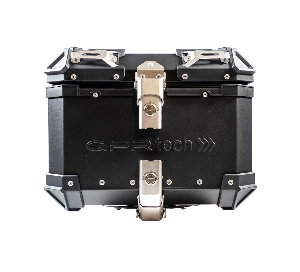 KTM Duke 390 2021-2023 GPR Tech 26L Aluminum Top Case, Black, with roof rack and mounting plate