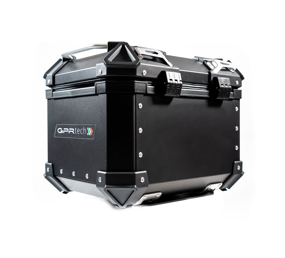 KTM Duke 390 2021-2023 GPR Tech 26L Aluminum Top Case, Black, with roof rack and mounting plate