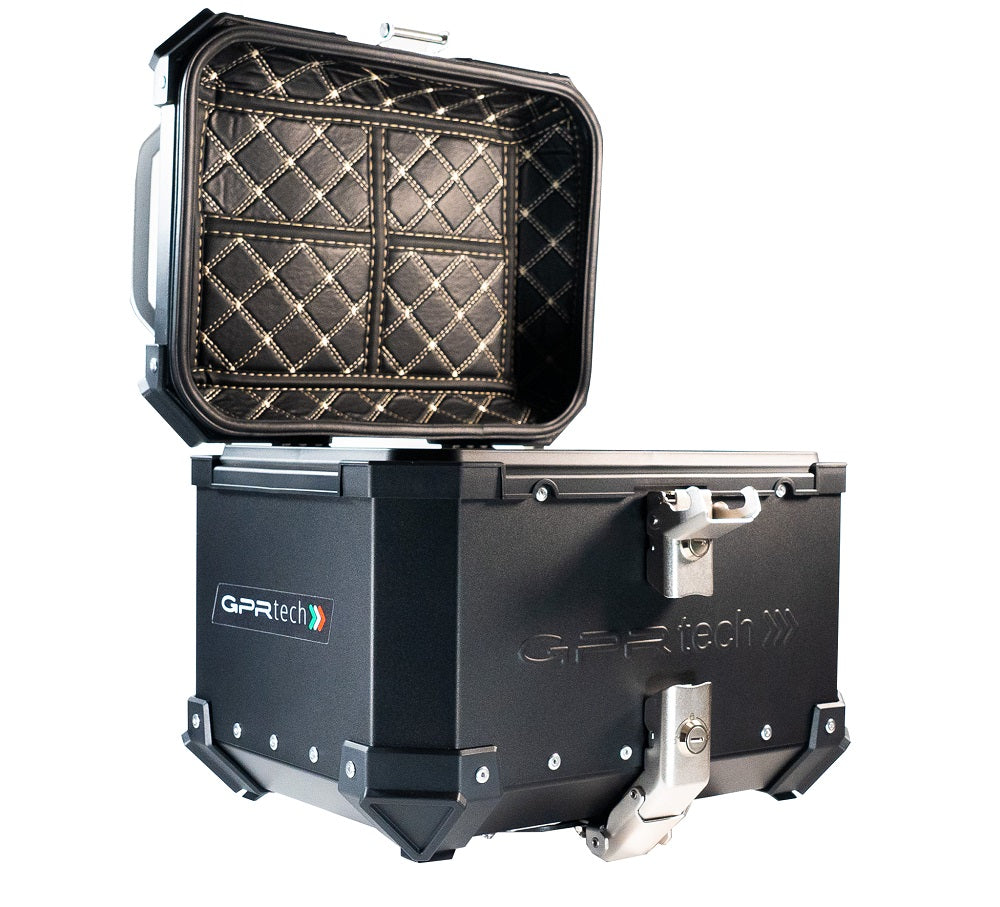 KTM Duke 250 2017-2020 GPR Tech 26L Aluminum Top Case, Black, with roof rack and mounting plate