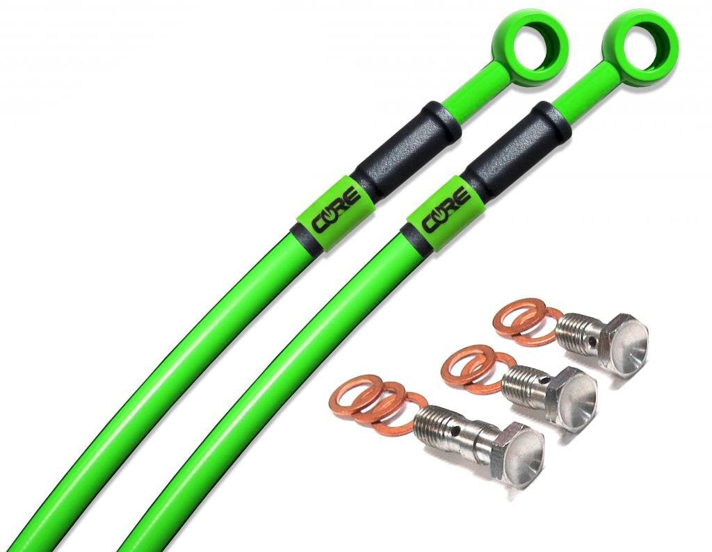 Kawasaki EX250R 2008-2012 Front and Rear Brake Lines Green Steel Braided