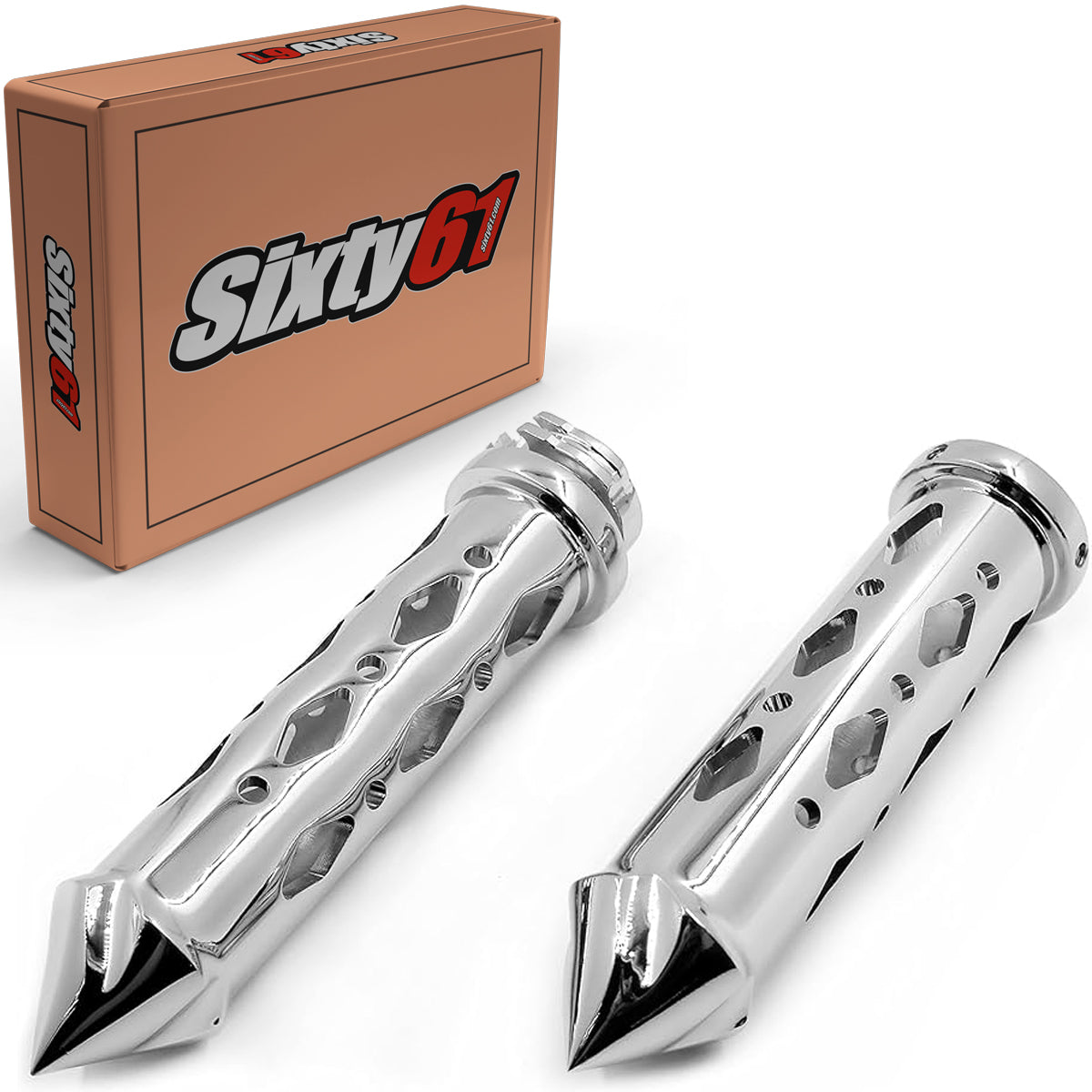 Kawasaki ZX6R ZX9R ZX12R ZX10R ZX14R Chrome Grips With Pointed Spike Ends and Diamond Cut-Outs