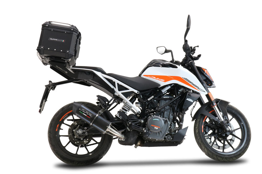 KTM Duke 125 2021-2023 GPR Tech 35L Aluminum Top Case, Black, with roof rack and mounting plate