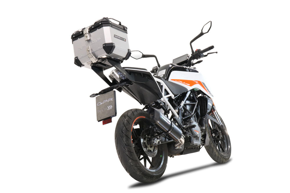 KTM Duke 390 2017-2020 GPR Tech 26L Aluminum Top Case, Silver, with roof rack and mounting plate