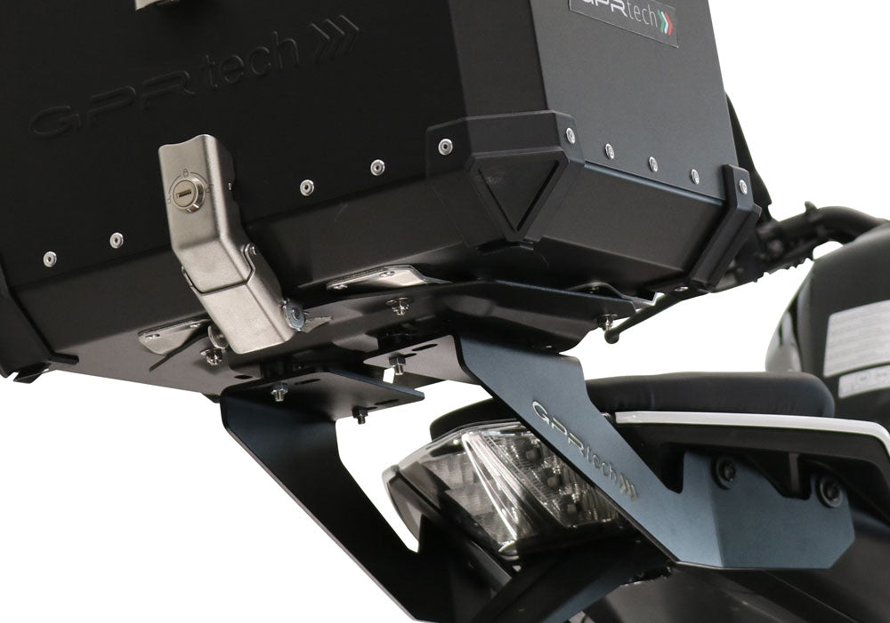 KTM Duke 125 2017-2020 GPR Tech 26L Aluminum Top Case, Silver, with roof rack and mounting plate