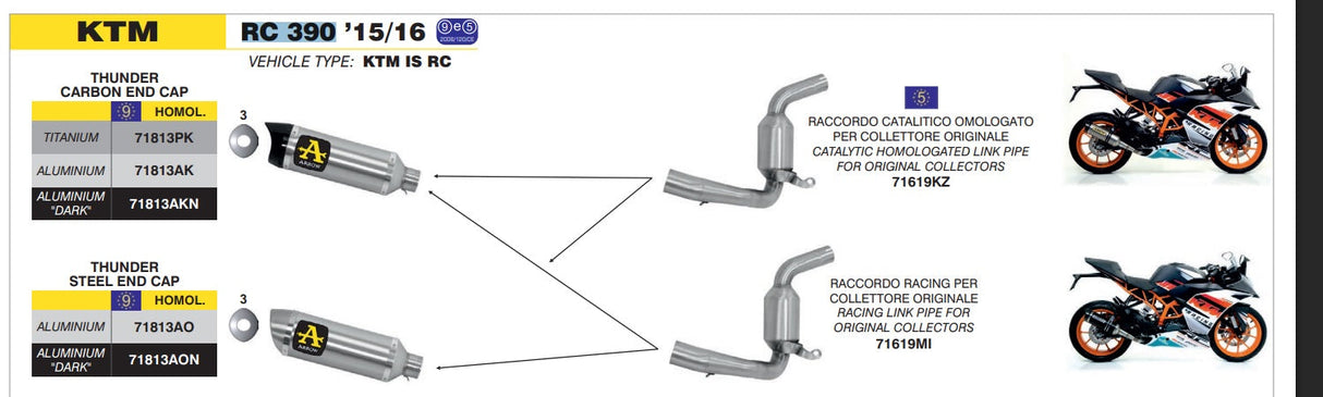 71813AK Arrow Street Thunder Exhaust, Aluminium for KTM RC 125 / 390, Duke 390 2013-2016