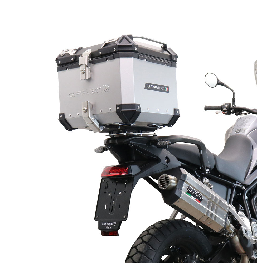 Triumph Tiger 850 Sport 2021-2023 GPR Tech 35L Aluminum Top Case, Silver with Mounting Plate