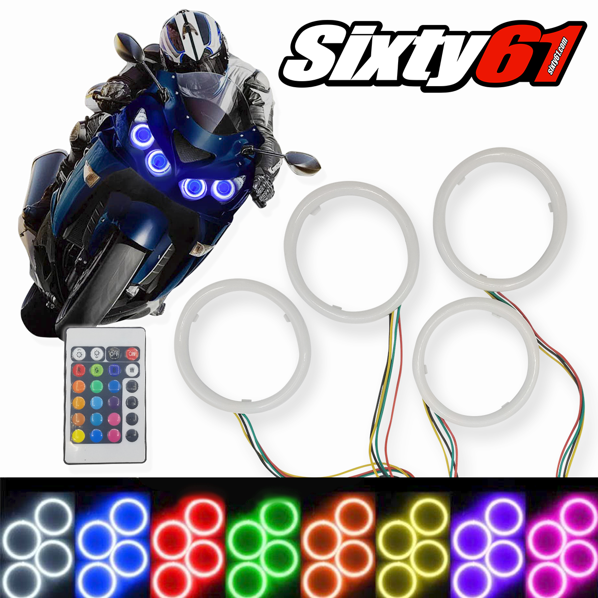 Kawasaki ZX14R 2006-2023 Color Changing LED LED Halos Quad Kit With Remote