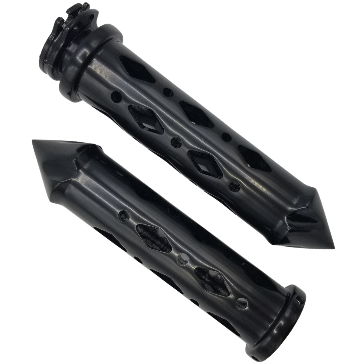 Kawasaki Black Grips With Pointed Ends and Diamond Cut-Outs