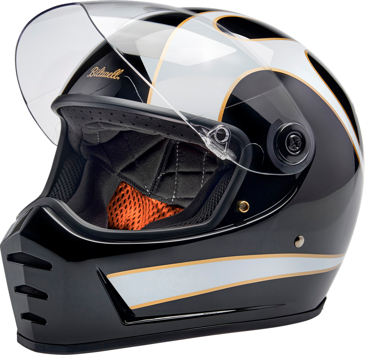 BILTWELL Lane Splitter Motorcycle Helmet - Gloss Black/White Flames - Large 1004-570-504