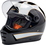 BILTWELL Lane Splitter Motorcycle Helmet - Gloss Black/White Flames - Large 1004-570-504