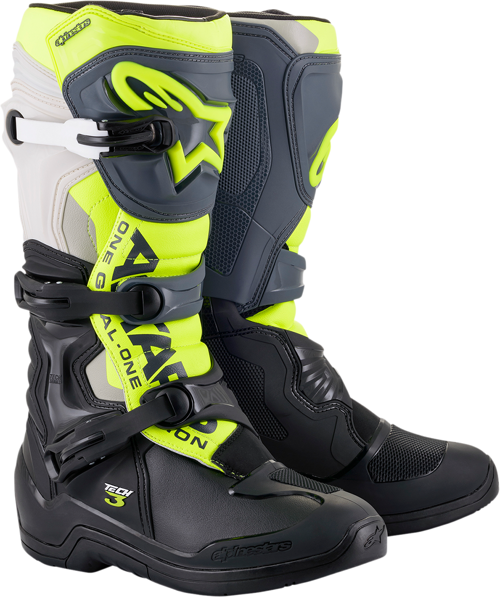 ALPINESTARS Tech 3 Boots - Black/Gray/Yellow Fluorescent - US 8 2013018-1055-8