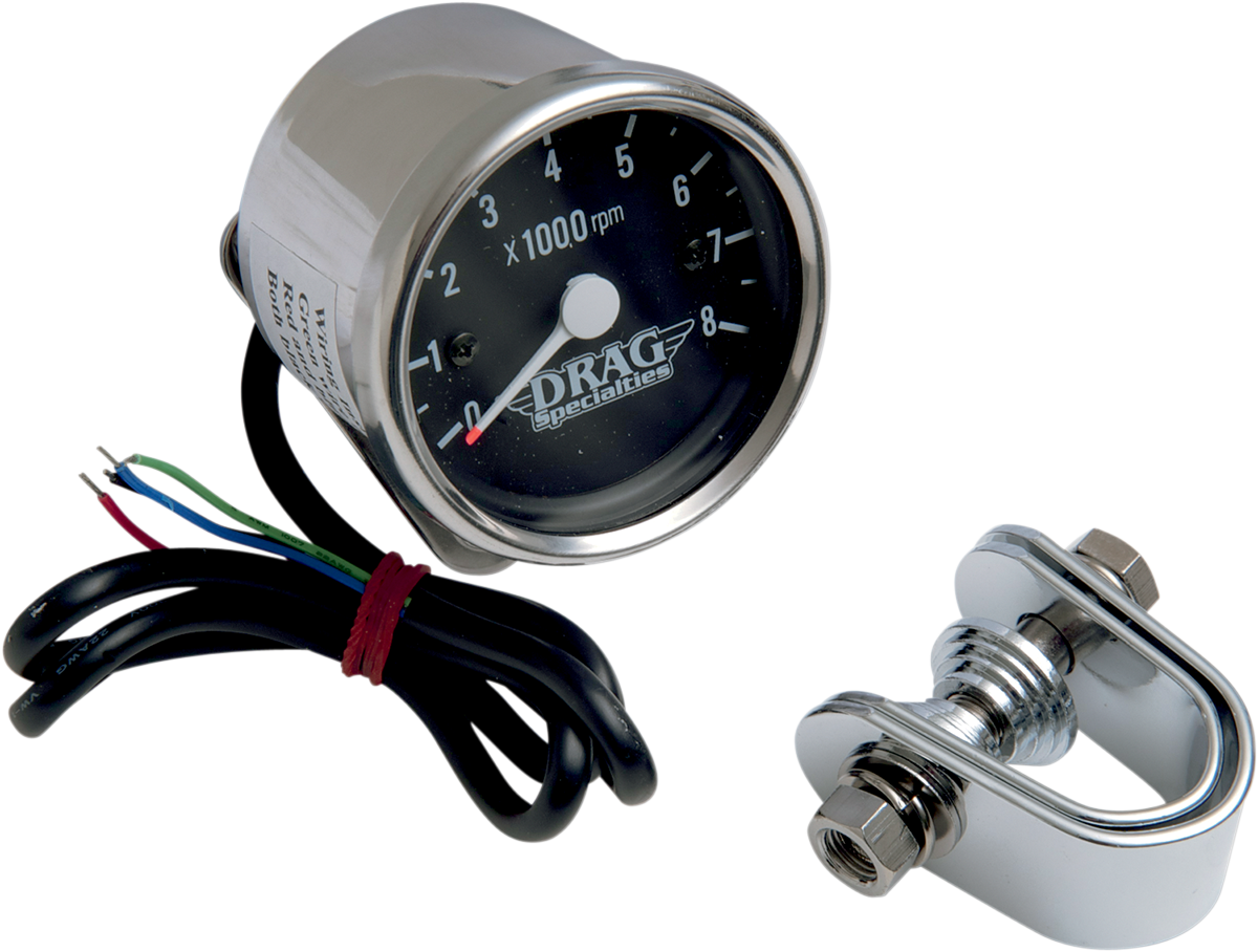 DRAG SPECIALTIES 2.4" Mini Electronic 8000 RPM Tachometer - Chrome Housing - Black Face 21-6910NUDS