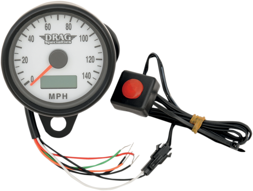 DRAG SPECIALTIES 2.4" MPH Programmable Mini Electronic Speedometer with Odometer/Tripmeter - Matte Black - White Face 21-6893BDSWNU