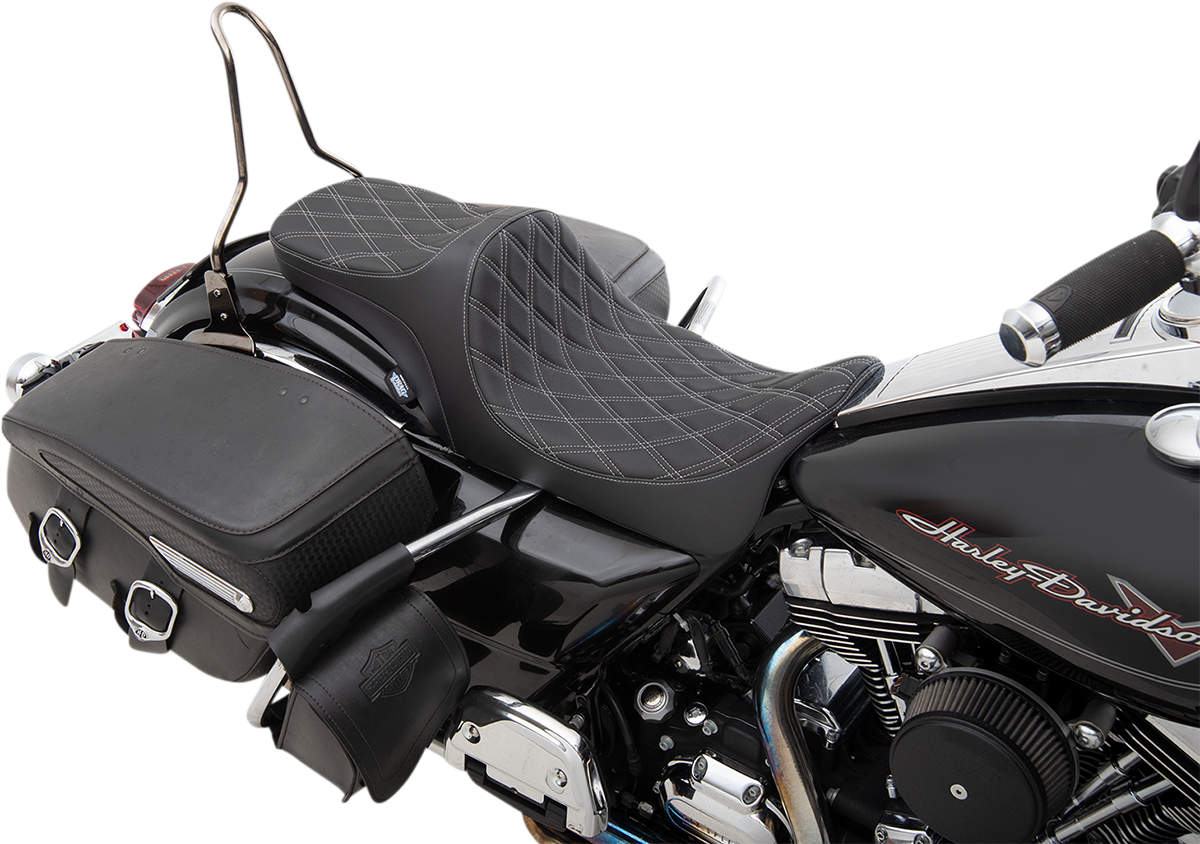 DRAG SPECIALTIES Predator III 2-Up Seat - Double Diamond - Silver Thread 0801-1305