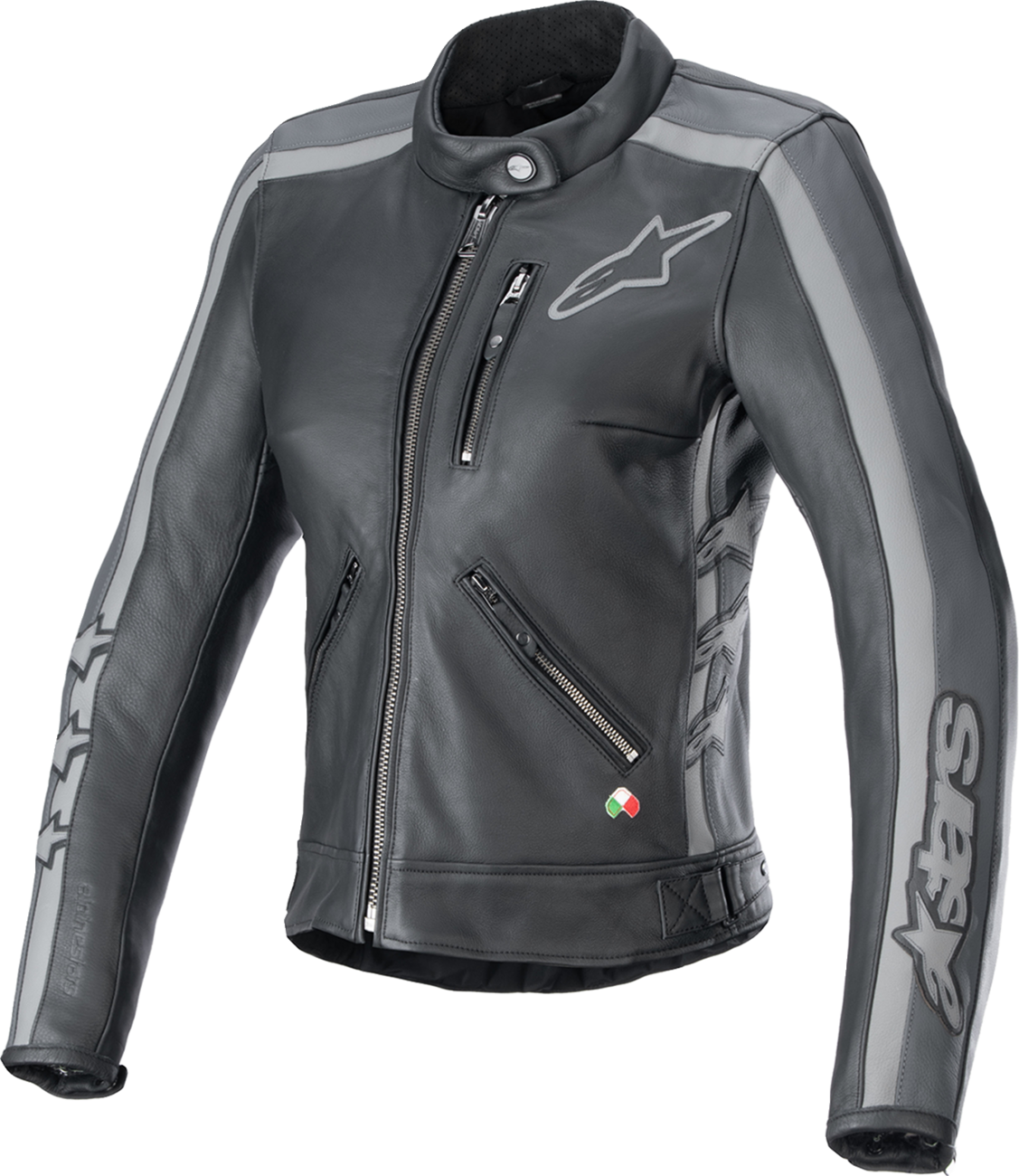 ALPINESTARS Women Stella Dyno Leather Jacket - Black Tar Gray/Dark Gray - Medium 3113924-1296-M