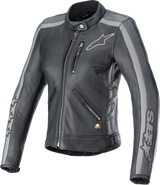 ALPINESTARS Women Stella Dyno Leather Jacket - Black Tar Gray/Dark Gray - Medium 3113924-1296-M