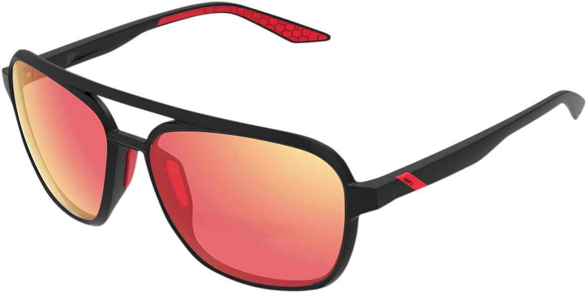 100% Kasia Aviator Sunglasses - Round - Black - Red Mirror 61042-100-43