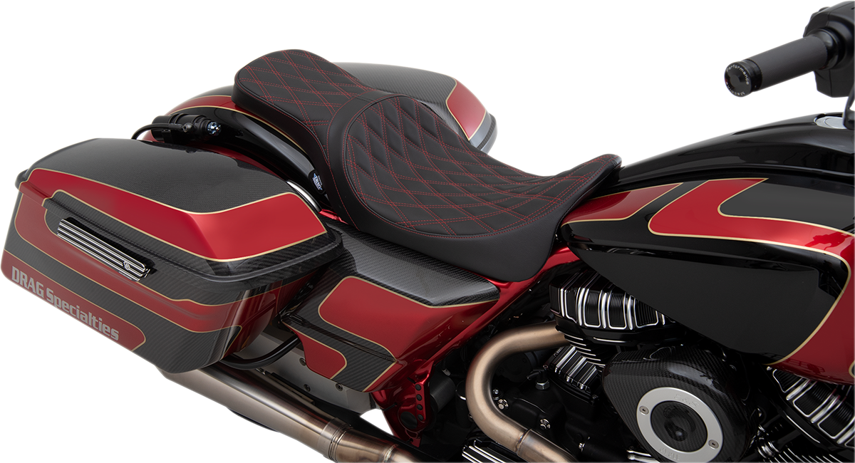 DRAG SPECIALTIES Predator 2-Up Seat - Double Diamond - Red Stitching - FL '08-'22 0801-1272