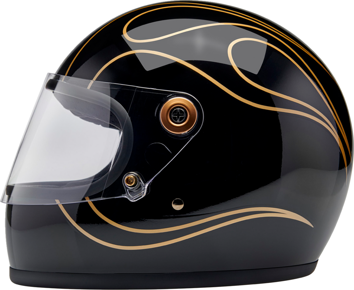 BILTWELL Gringo S Motorcycle Helmet - Gloss Black Flames - Small 1003-567-502