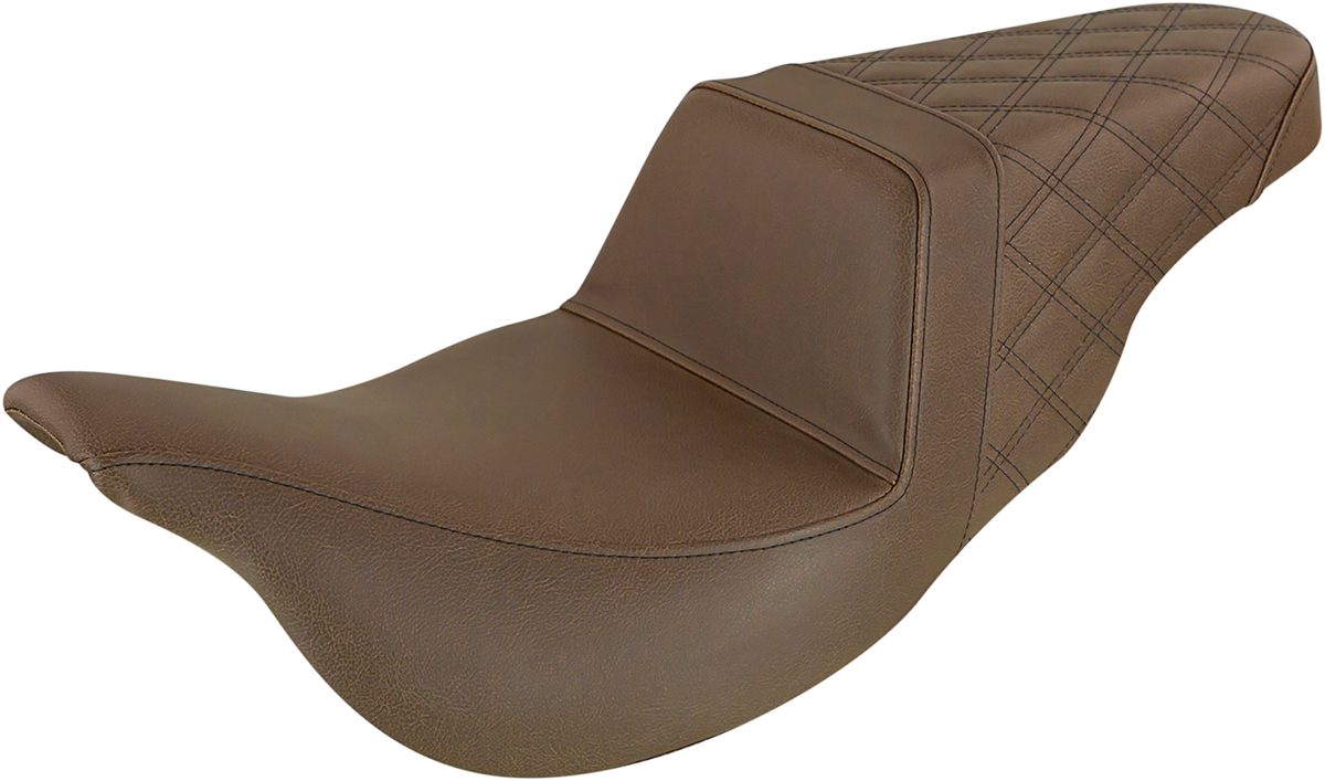 SADDLEMEN Step-Up Seat - Extended Reach - Rear Lattice Stitch - Brown - '08-'23 FL 808-07B-173BREX