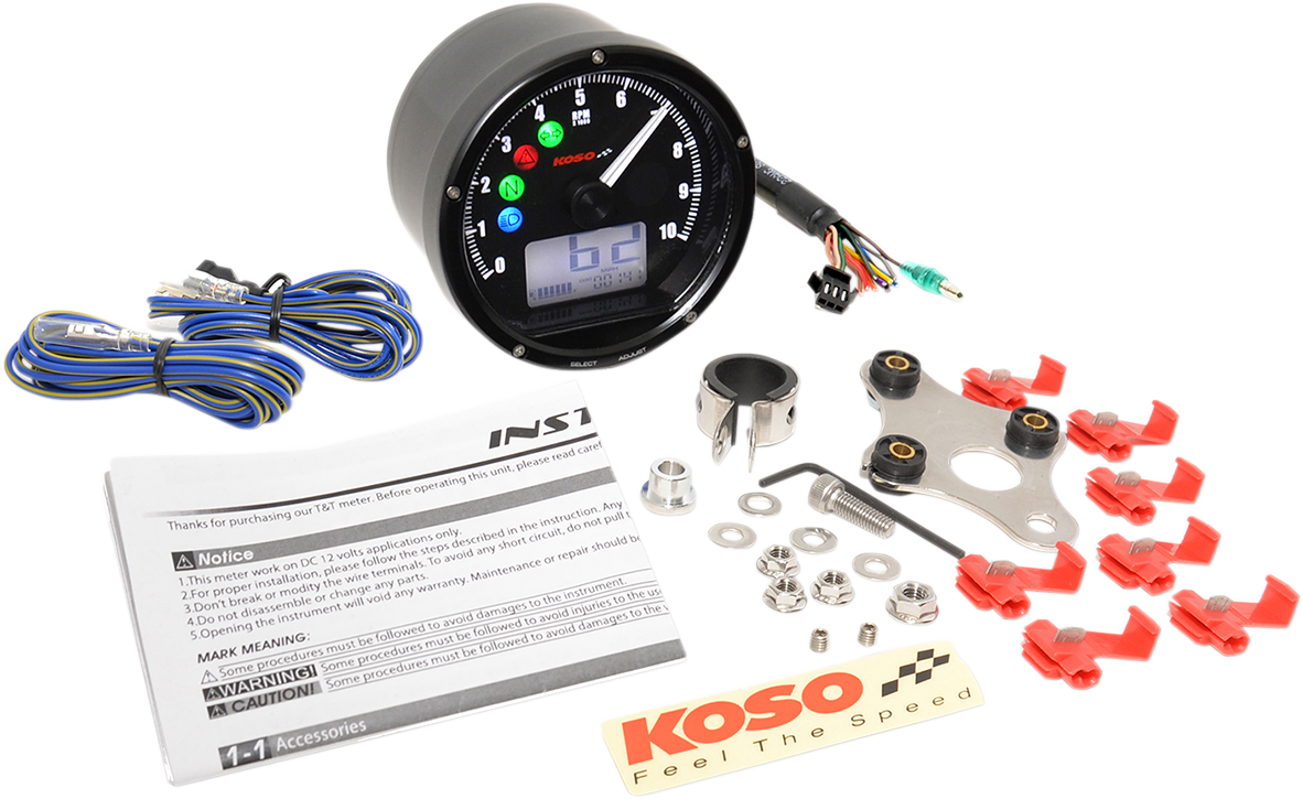 KOSO NORTH AMERICA TNT-01 Electronic Speedometer/Tachometer - Black Face - Black Housing - 3" Diameter x 1.75" D BA035K00-HD