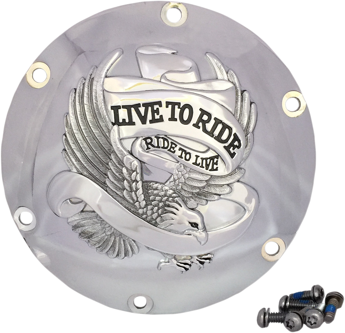 DRAG SPECIALTIES Live to Ride Derby Cover - 6-Hole - Chrome 33-0067CG