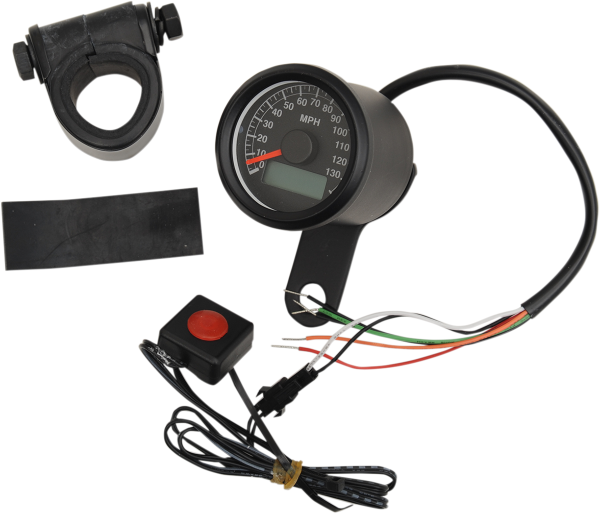 DRAG SPECIALTIES 1.87"MPH Programmable Mini Electronic Speedometer with Odometer/Tripmeter - Matte Black - Black Face 21-6899BNU