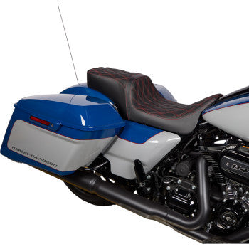 DRAG SPECIALTIES Predator 2Up Seat - Vinyl - Double Diamond Red Stitch - FLH '08-'23 0801-1494