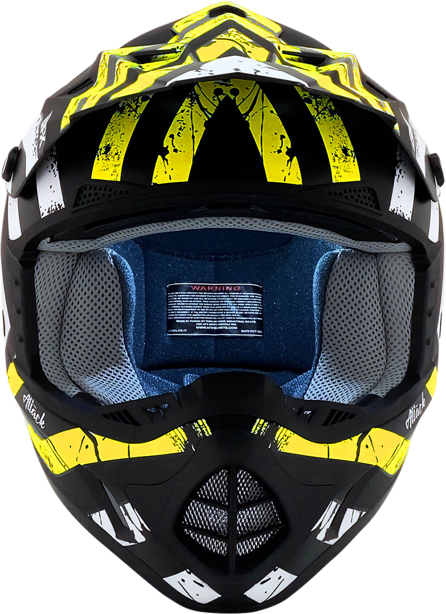 AFX FX-17 Motorcycle Helmet - Attack - Matte Black/Hi-Vis Yellow - Large 0110-7175