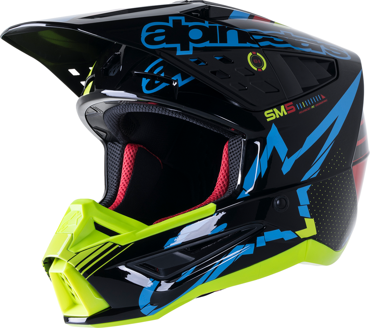 ALPINESTARS SM5 Motorcycle Helmet - Action - Gloss Black/Blue/Fluo Yellow - Small 8306122-1757-SM