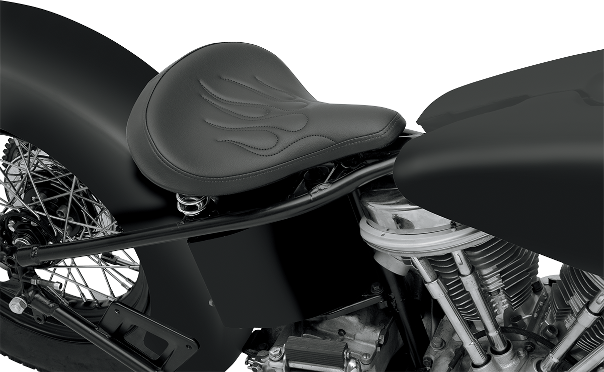 DRAG SPECIALTIES Seat - Spring Solo - Large - Black Vinyl/Flame Stitched 0806-0051