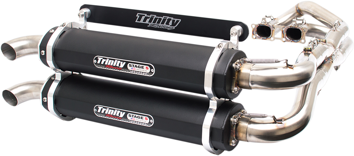 Polaris RZR XP 1000 2014-2023 Exhaust Trinity Racing Stage 5 Full System Dual Exhaust in Aluminum Black, Stainless Steel TR-4119D-BK