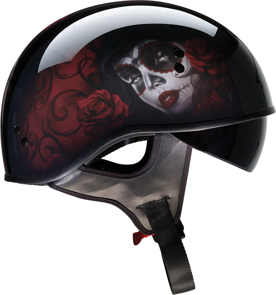 Z1R Vagrant Motorcycle Helmet - Red Catrina - Black/Red - Small 0103-1314