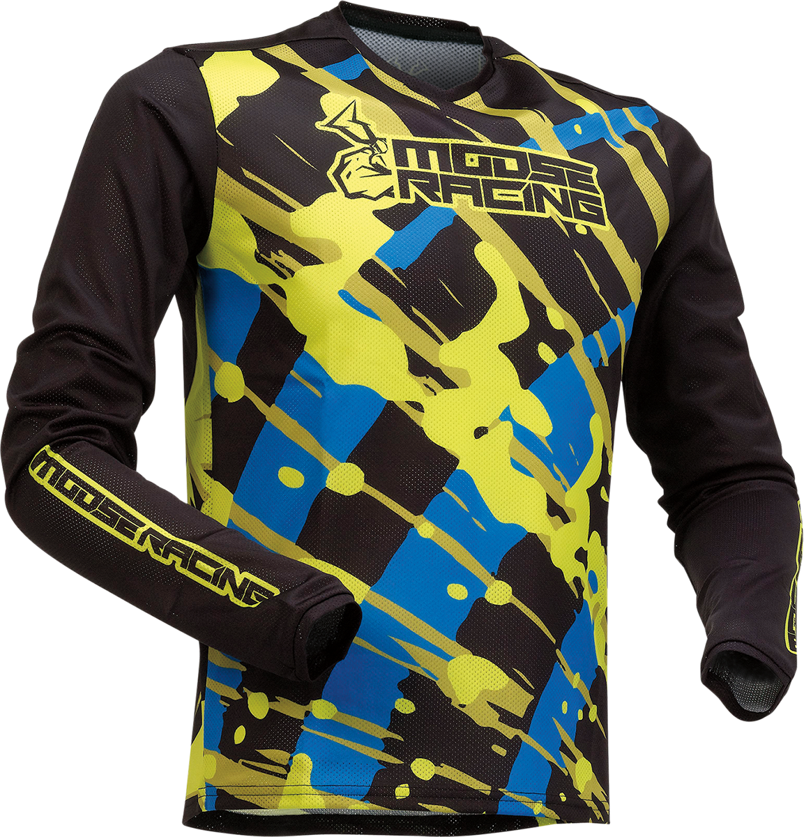 MOOSE RACING Youth Agroid Mesh Jersey - Black/Blue/Hi-Vis - Large 2912-2167