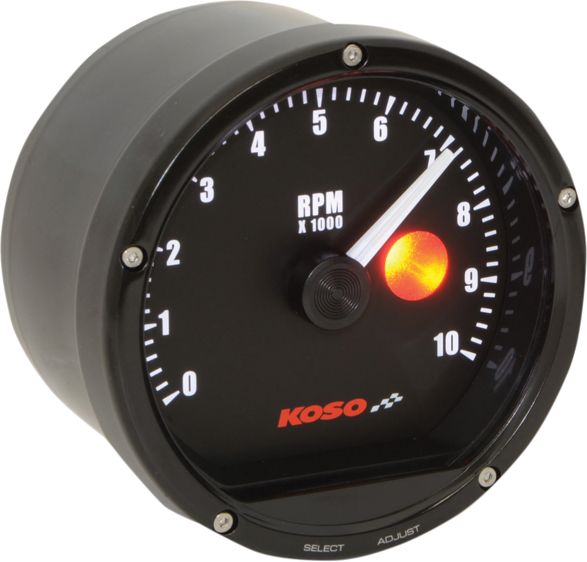 KOSO NORTH AMERICA TNT-01R Tachometer with Shift Light - 10,000 RPM - Black Casing/Black Face - 3.41" BA035130