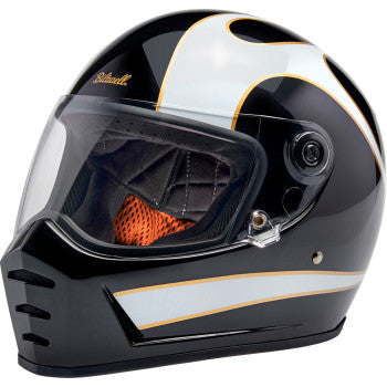 BILTWELL Lane Splitter Motorcycle Helmet - Gloss Black/White Flames - XS 1004-570-501