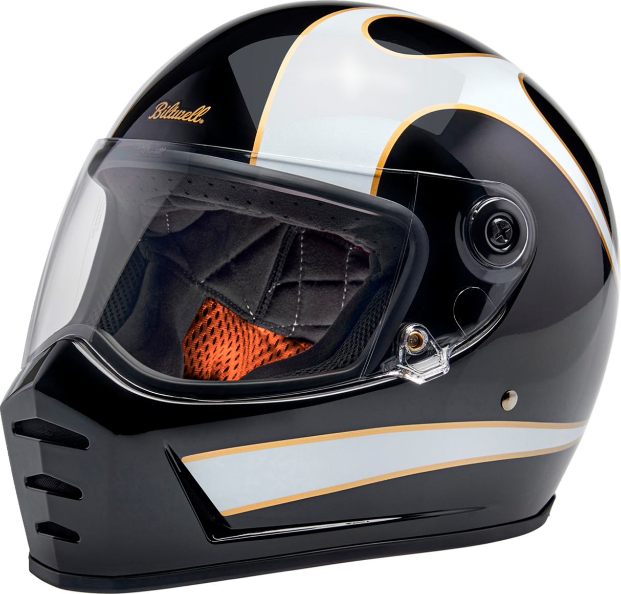 BILTWELL Lane Splitter Motorcycle Helmet - Gloss Black/White Flames - Small 1004-570-502