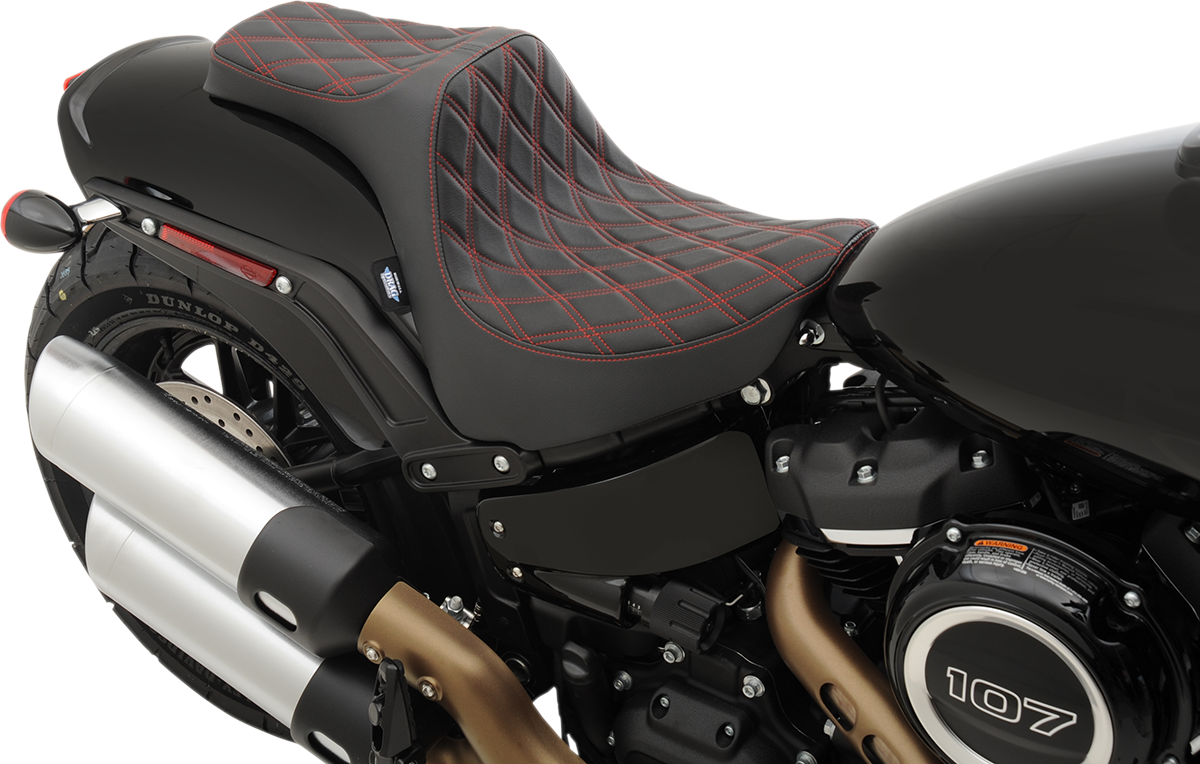 DRAG SPECIALTIES Predator III Seat - Double Diamond - Red Stitched - FXFB/S '18-'22 FIT FLSTN W/O LUGG RACK 0802-1074