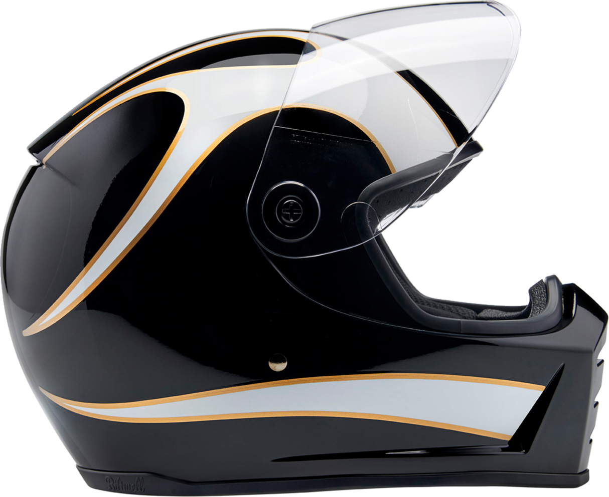 BILTWELL Lane Splitter Motorcycle Helmet - Gloss Black/White Flames - Large 1004-570-504